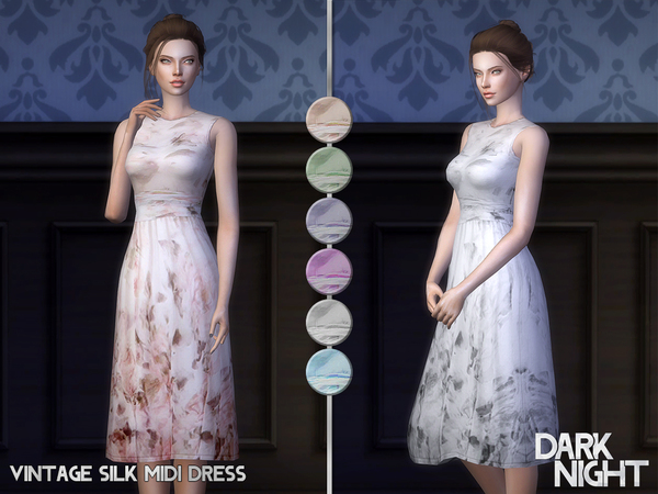 Sims 4 Vintage Silk Midi Dress by DarkNighTt at TSR