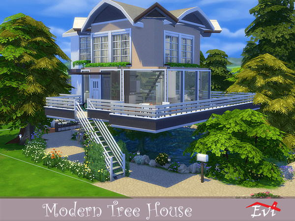 Sims 4 Modern Tree House by evi at TSR