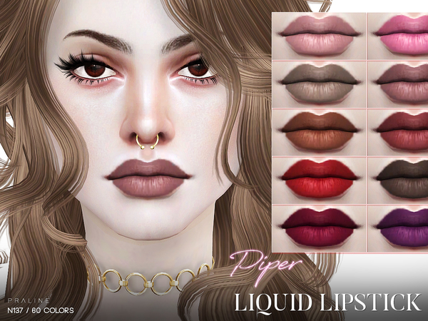 Sims 4 Piper Liquid Lipstick N137 by Pralinesims at TSR