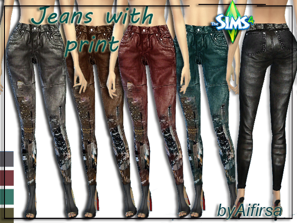 Sims 4 City jeans with print at Aifirsa