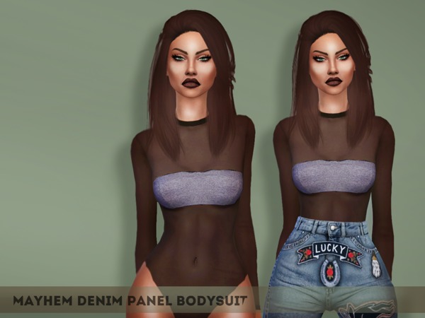 Sims 4 Denim Panel Bodysuit by mayhem sims at TSR