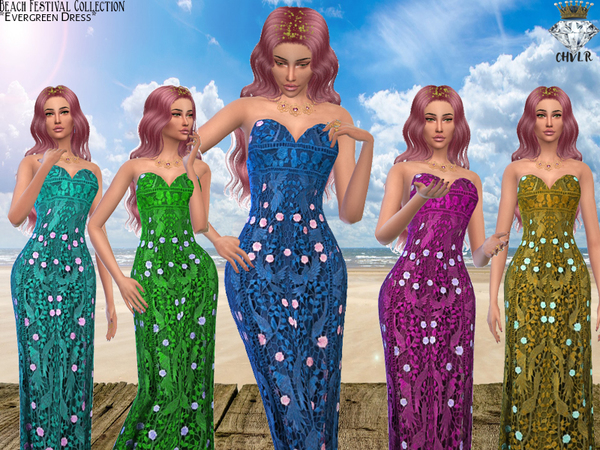 Sims 4 Evergreen Dress by MadameChvlr at TSR