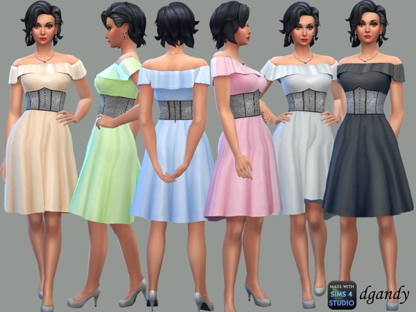 Sims 4 Off Shoulder Dress with Ruffle and Corset by dgandy at TSR