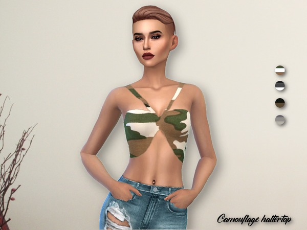 Sims 4 IMF Camouflage Haltertop by IzzieMcFire at TSR