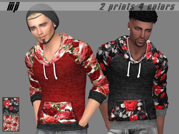 Sims 4 MP Male Floral Hoodies by MartyP at TSR
