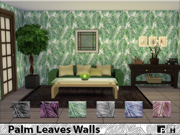 Sims 4 Palm Leaves Walls by Pinkfizzzzz at TSR