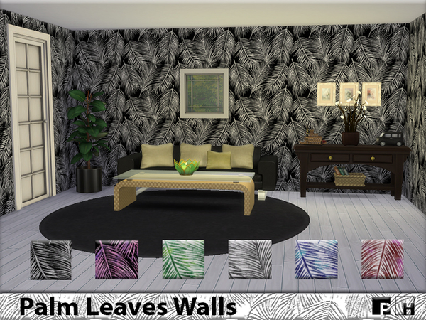 Sims 4 Palm Leaves Walls by Pinkfizzzzz at TSR