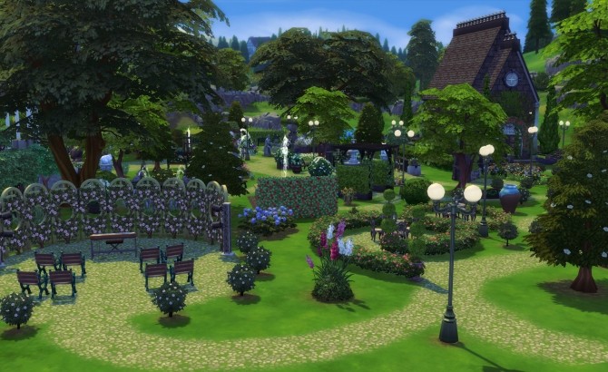 Sims 4 Midnight Whispers Chapel & Park (no CC) by Alrunia at Mod The Sims