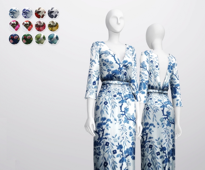 Floral efect wrap robe dress at Rusty Nail » Sims 4 Updates