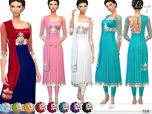 Sims 4 Anarkali 1 dress with dupatta by ekinege at TSR