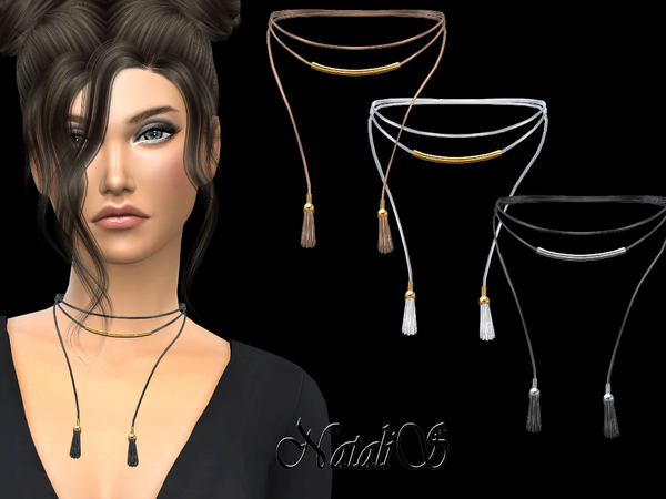 Sims 4 Metal Detail Tassel Design Necklace by NataliS at TSR