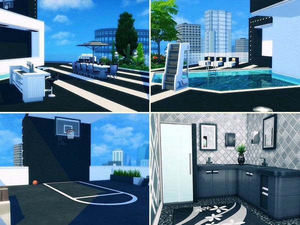 Sims 4 Black & White Penthouse by MychQQQ at TSR