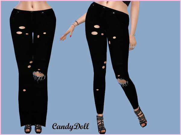 Sims 4 Black Ripped Jeans Set by CandyDolluk at TSR