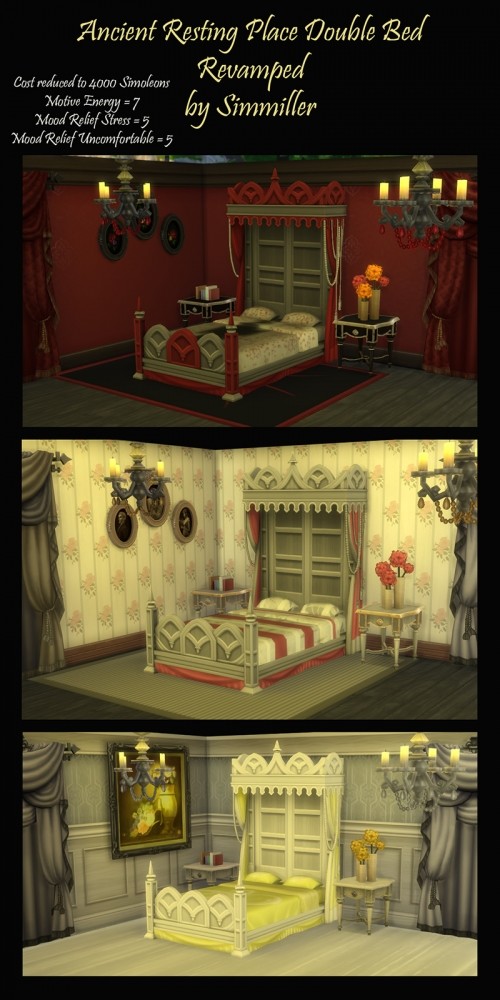 Sims 4 Ancient Resting Place Double Bed Revamped by Simmiller at Mod The Sims