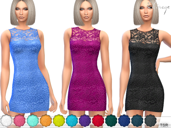Sims 4 Sleeveless Lace Dress by ekinege at TSR