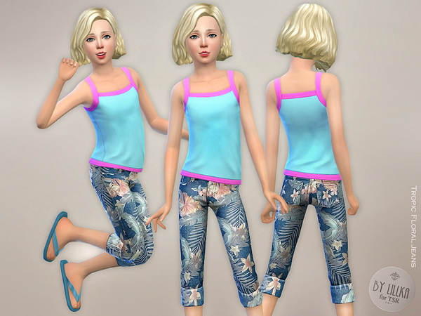 Sims 4 Tropic Floral Jeans by lillka at TSR