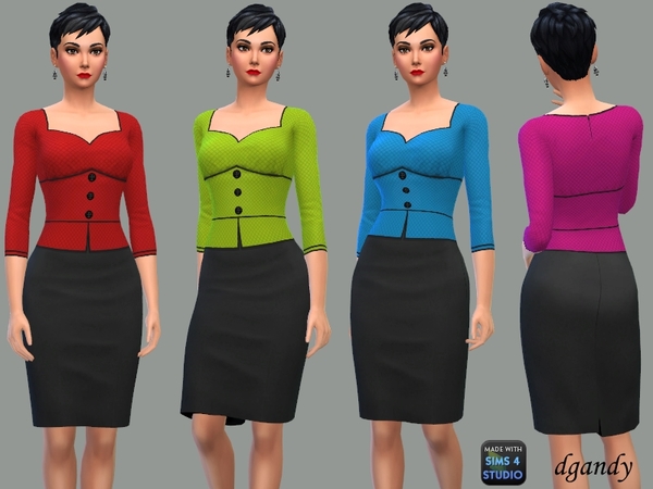 Sims 4 Pencil Skirt and Top with 3 Buttons by dgandy at TSR