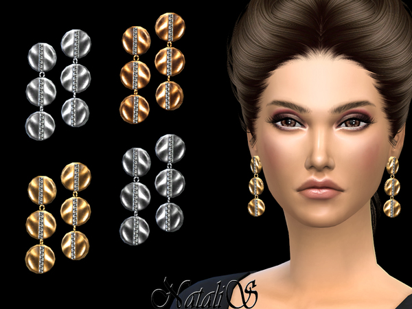 Sims 4 Triple Disc and Crystals Drop Earrings by NataliS at TSR