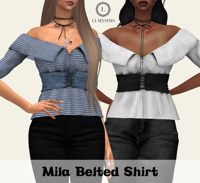 Sims 4 Mila Bleted Shirt at Lumy Sims