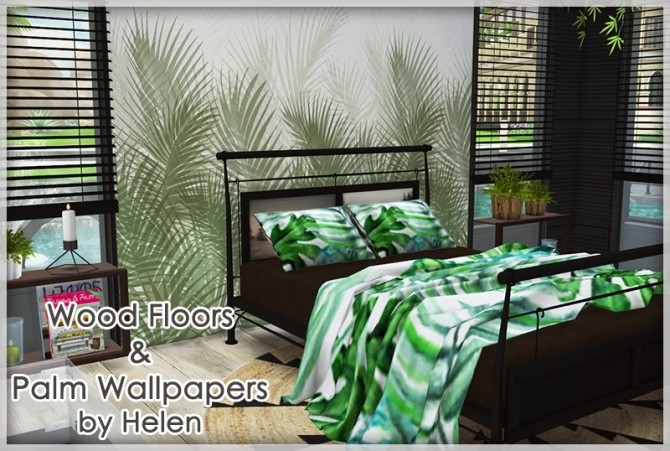 Sims 4 Wood Floors and Palm Wallpapers at Helen Sims