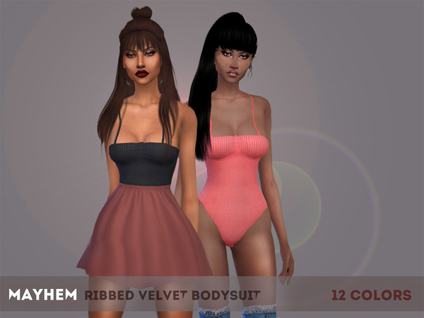 Sims 4 Ribbed Velvet Bodysuit by mayhem sims at TSR