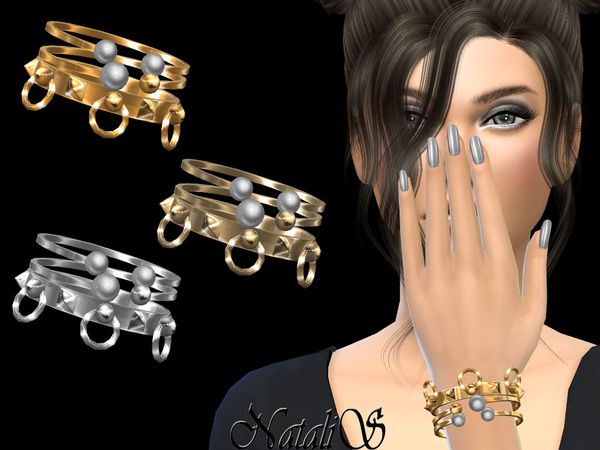 Sims 4 Bracelets with pearls and spikes by NataliS at TSR
