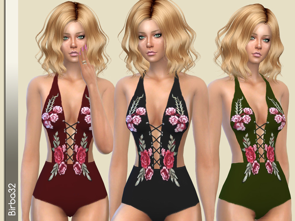 Sims 4 Red Rose Swimsuit by Birba32 at TSR