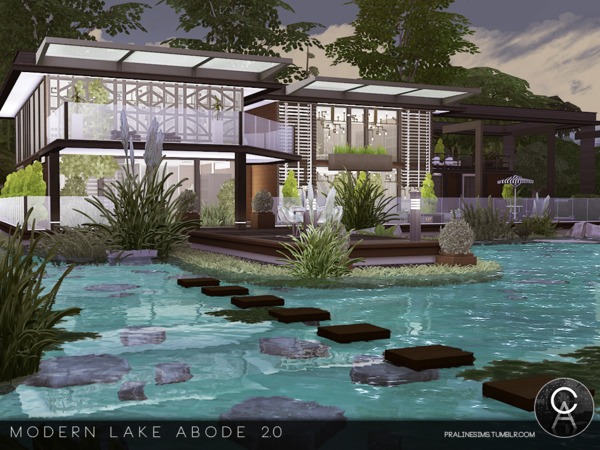 Sims 4 Modern Lake Abode 2.0 by Pralinesims at TSR
