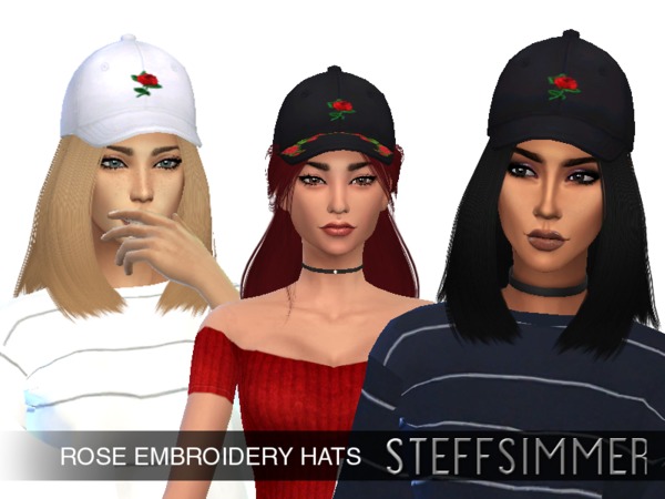 Sims 4 Rose Embroidery Hats by steffsimmer at TSR