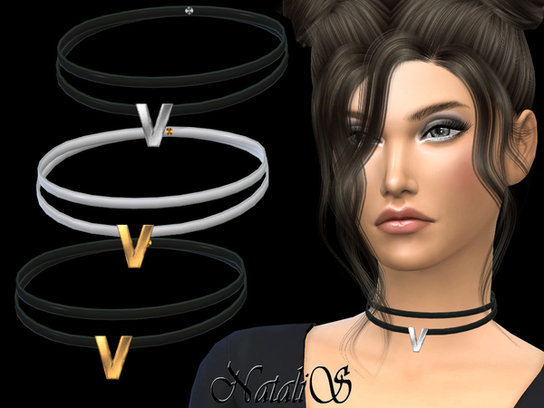 Sims 4 V shape pendant choker by NataliS at TSR