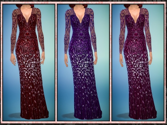 Sims 4 Embellished Deep V Cut Long Sleeve Gown at 5Cats