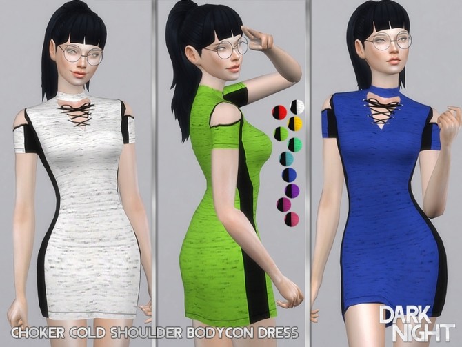 Sims 4 Choker Cold Shoulder Bodycon Dress by DarkNighTt at TSR