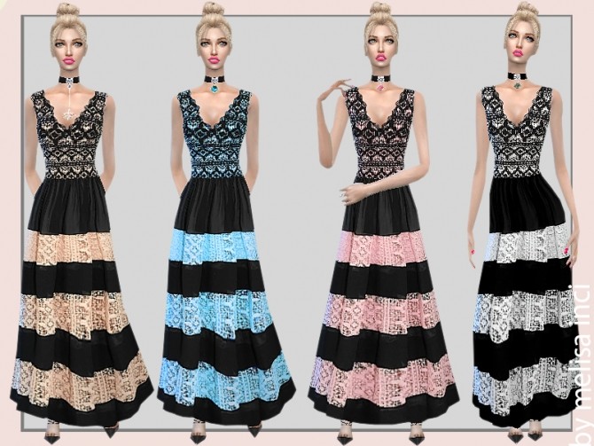 Sims 4 Chiffon Lace Maxi Dress by melisa inci at TSR