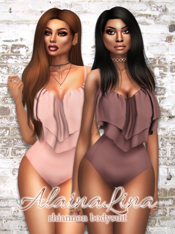 Sims 4 Rhiannon double layer frilled bodysuit at AlainaLina