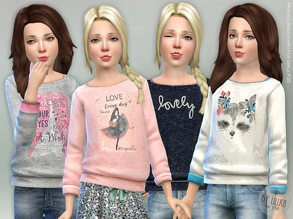 Sims 4 Printed Sweatshirt for Girls P25 by lillka at TSR