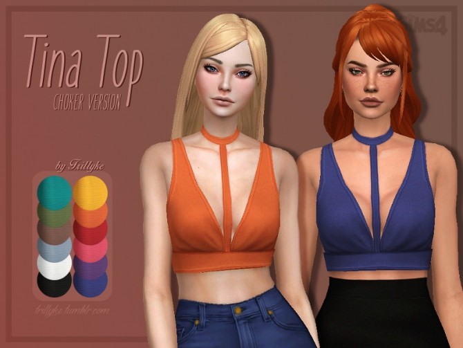 Sims 4 Tina Top with/without choker at Trillyke