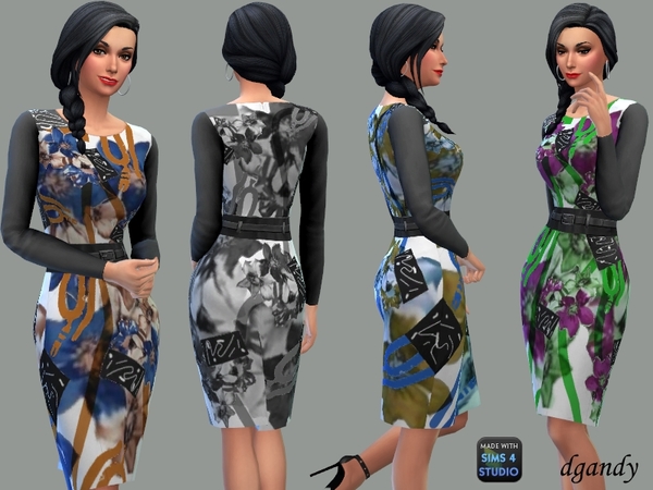Sims 4 Abstract Long Sleeve Dress by dgandy at TSR