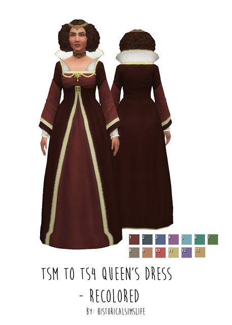 Sims 4 TSM to TS4 Queens Dress Recolors at Historical Sims Life