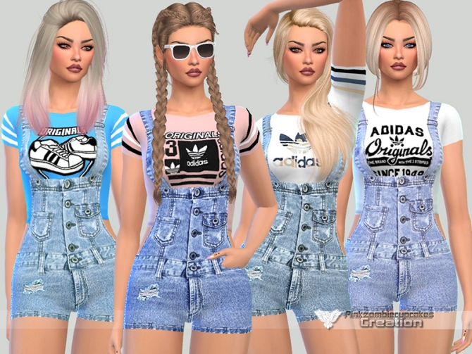 Summer Short Dungarees by Pinkzombiecupcakes at TSR » Sims 4 Updates