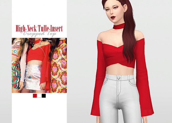 High Neck Tulle Insert Cropped Top At Waekey Sims 4 Updates