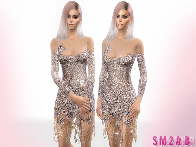 Sims 4 338   Floral Transparent Dress by sims2fanbg at TSR