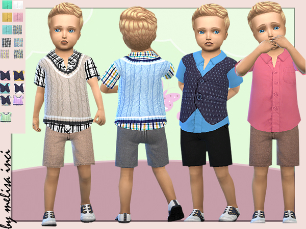 Sims 4 Boys Sleeves Shirt With Sweater Vest by melisa inci at TSR