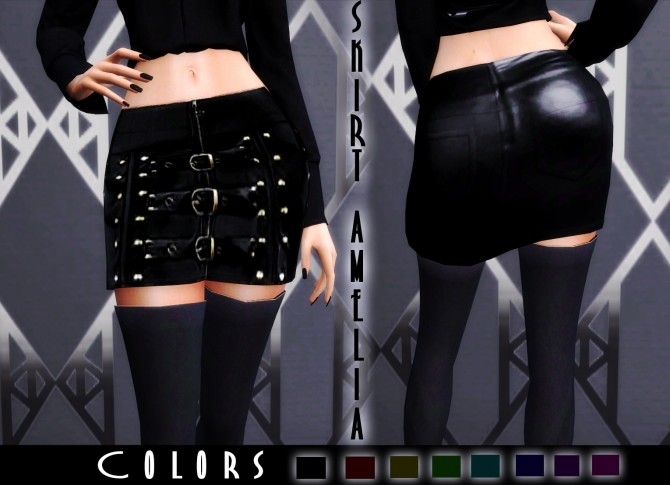 Sims 4 LEATHER SKIRT AMELIA 8 COLORS at BlueRose Sims
