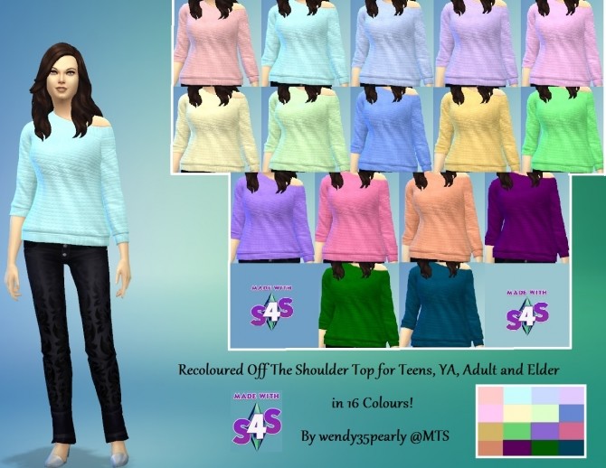 Sims 4 Base Game Off the Shoulder TOP 16 Colours by wendy35pearly at Mod The Sims