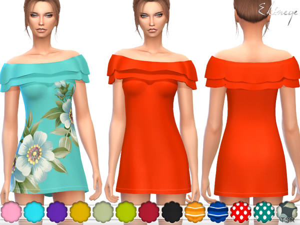 Sims 4 Off The Shoulder Frill Dress by ekinege at TSR