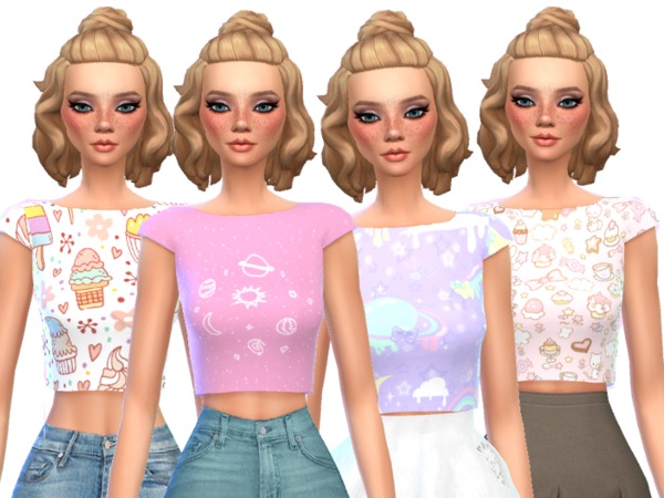 Sims 4 Pastel Gothic Crop Tops Pack Four by Wicked Kittie at TSR