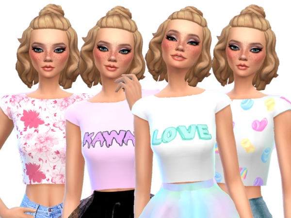 Sims 4 Pastel Gothic Crop Tops Pack Four by Wicked Kittie at TSR