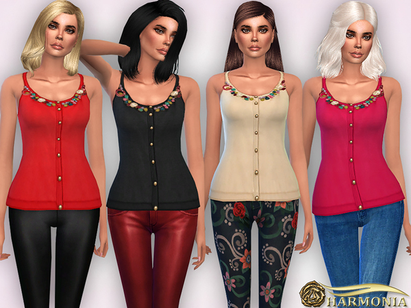 Sims 4 Bead Embellished Neck Knit Blouse by Harmonia at TSR