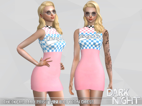 Sims 4 Checkerboard Mini Bodycon Dress by DarkNighTt at TSR
