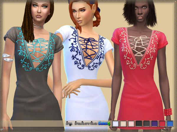 Sims 4 Dress with lacing and embroidery by bukovka at TSR